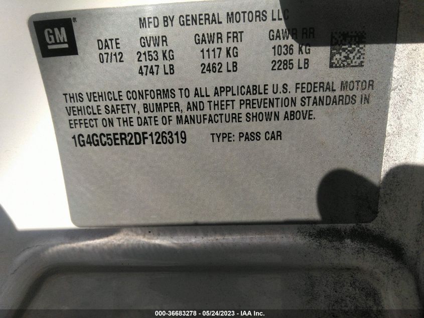 2013 BUICK LACROSSE LEATHER - 1G4GC5ER2DF126319