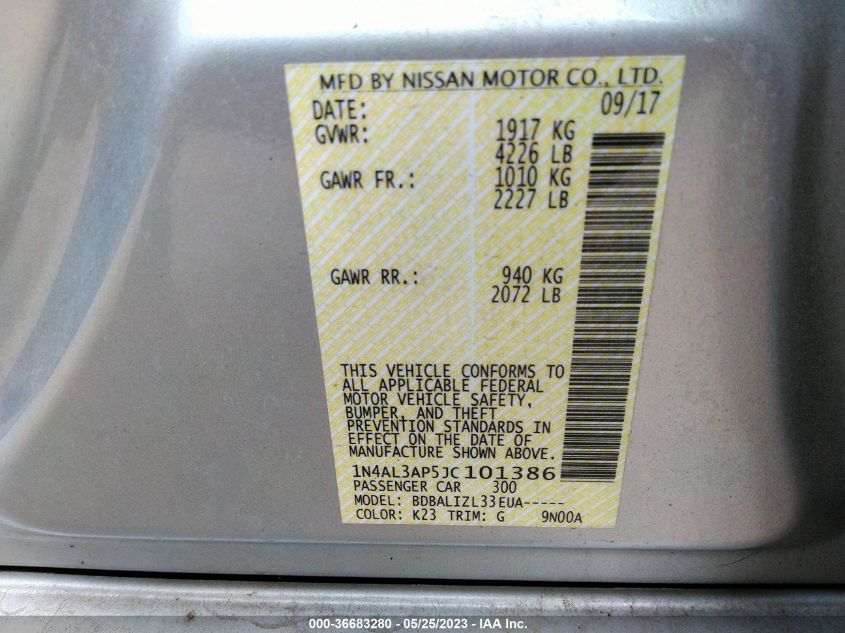 2018 NISSAN ALTIMA 2.5 SV - 1N4AL3AP5JC101386