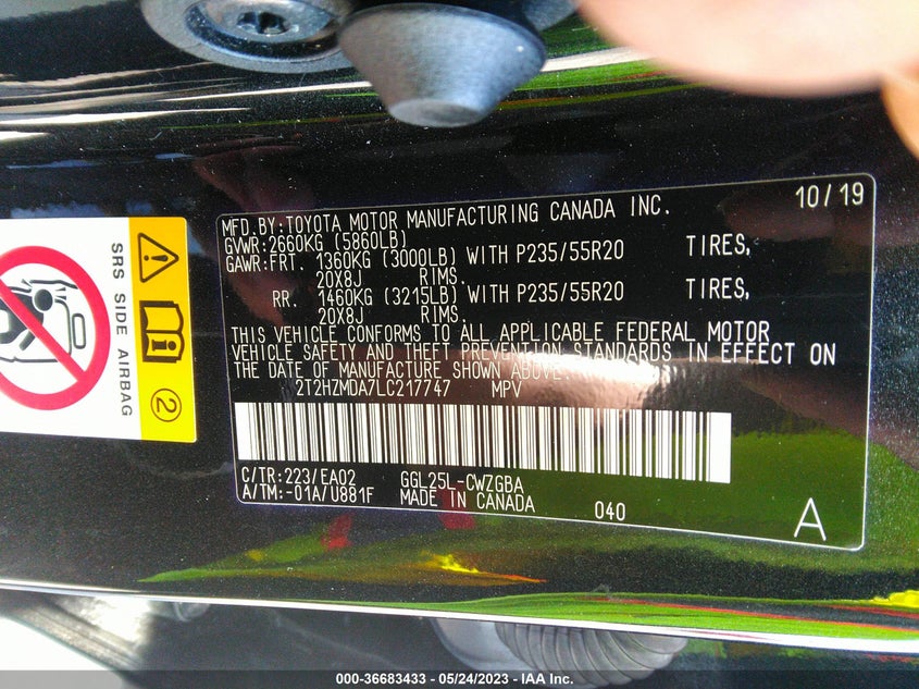 VIN 2T2HZMDA7LC217747 2020 LEXUS RX RX 350