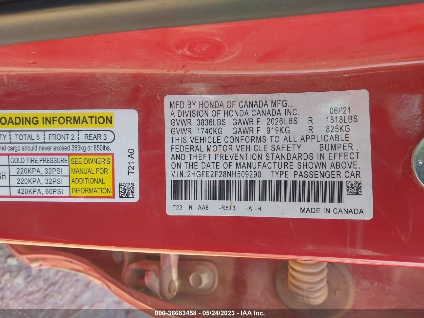2022 HONDA CIVIC SEDAN LX - 2HGFE2F28NH509290