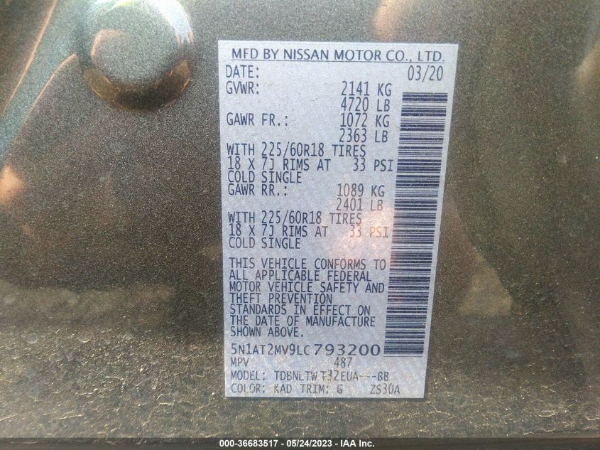 2020 NISSAN ROGUE SV - 5N1AT2MV9LC793200