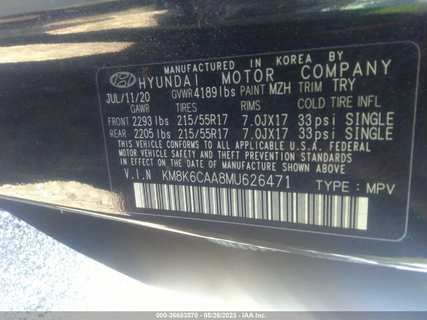 2021 HYUNDAI KONA SEL PLUS - KM8K6CAA8MU626471