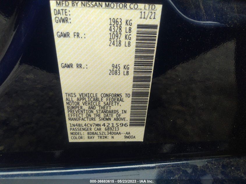 2021 NISSAN ALTIMA 2.5 SR - 1N4BL4CV7MN421596
