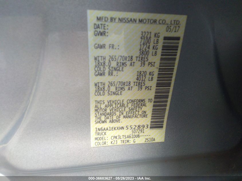 2017 NISSAN TITAN SV - 1N6AA1EKXHN552893