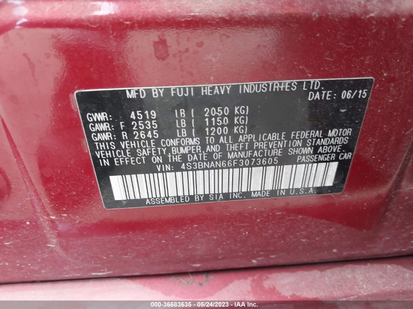 2015 SUBARU LEGACY 2.5I LIMITED - 4S3BNAN66F3073605