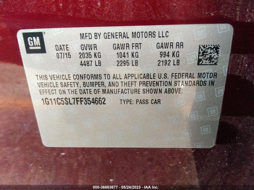 2015 CHEVROLET MALIBU LT - 1G11C5SL7FF354662