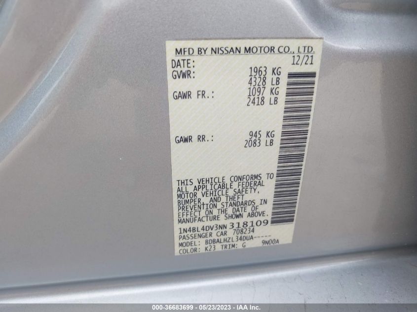 2022 NISSAN ALTIMA 2.5 SV - 1N4BL4DV3NN318109