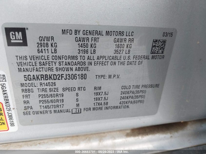 2015 BUICK ENCLAVE LEATHER - 5GAKRBKD2FJ306180