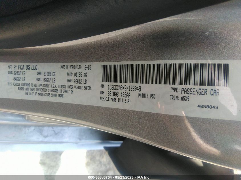 2016 CHRYSLER 200 LIMITED - 1C3CCCABXGN108049