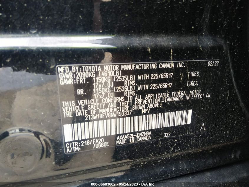 2022 TOYOTA RAV4 XLE - 2T3W1RFV8NW193337