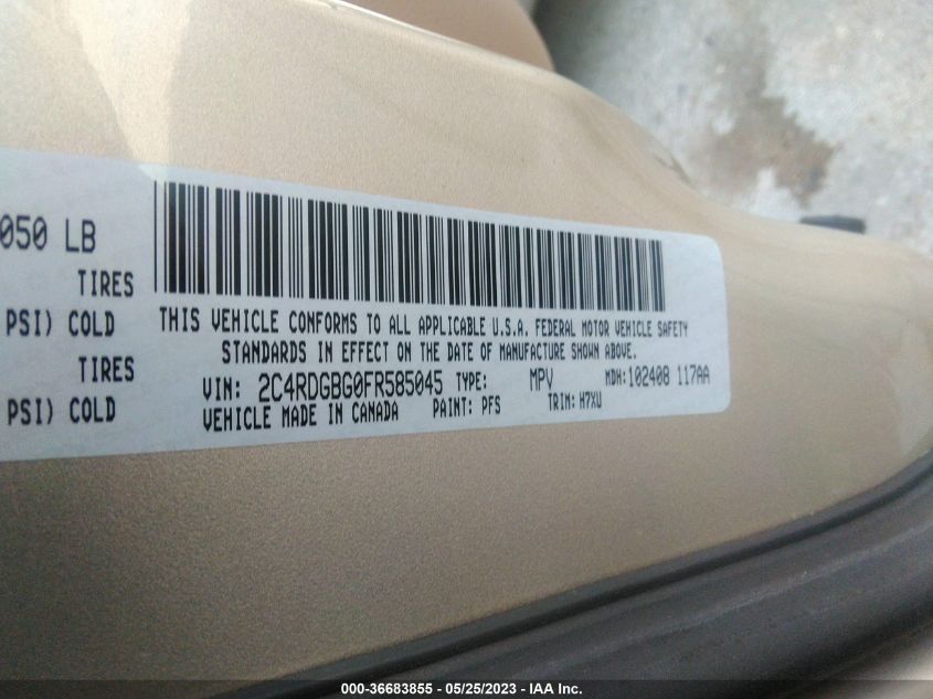 2015 DODGE GRAND CARAVAN SE - 2C4RDGBG0FR585045