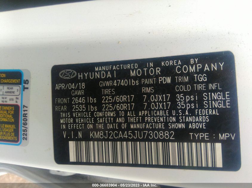 2018 HYUNDAI TUCSON SE - KM8J2CA45JU730882
