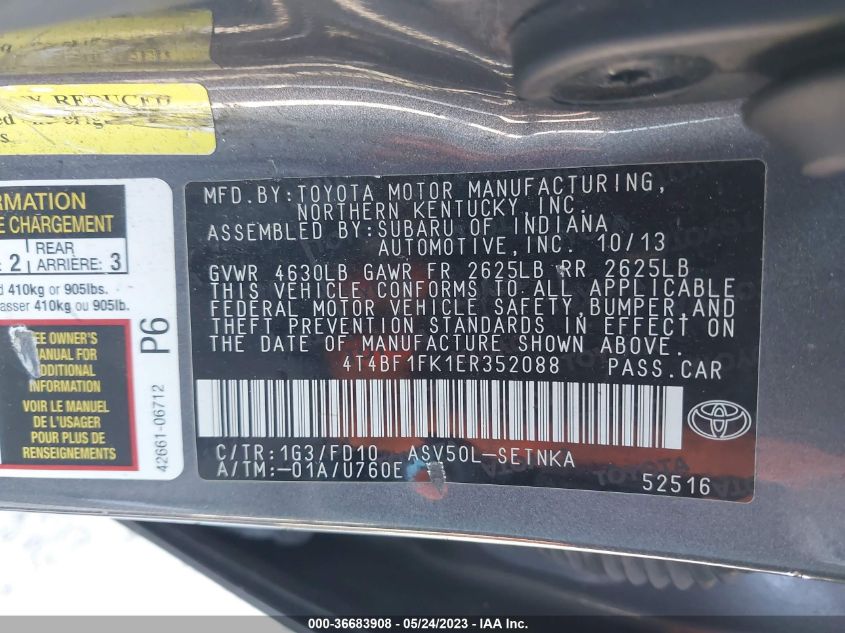 2014 TOYOTA CAMRY L/LE/XLE/SE/SE SPORT - 4T4BF1FK1ER352088