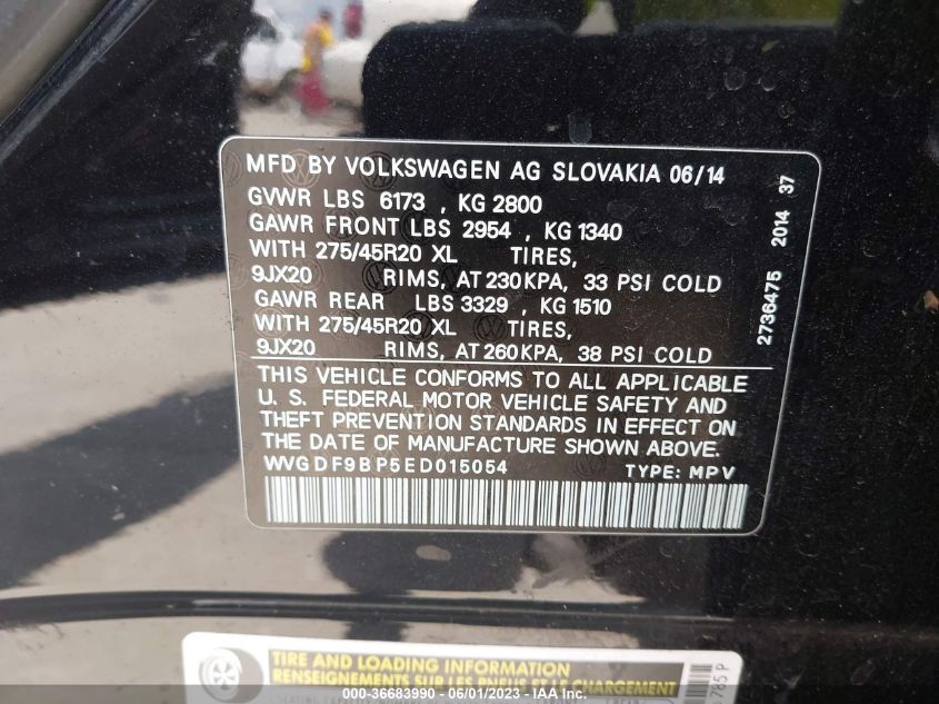 2014 VOLKSWAGEN TOUAREG R-LINE - WVGDF9BP5ED015054