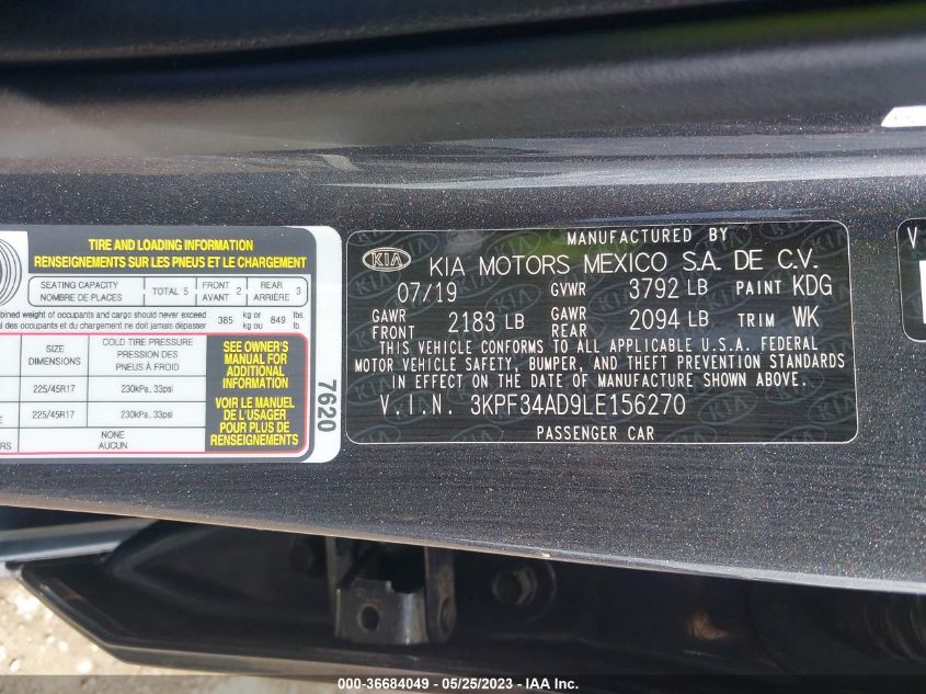 2020 KIA FORTE GT-LINE - 3KPF34AD9LE156270