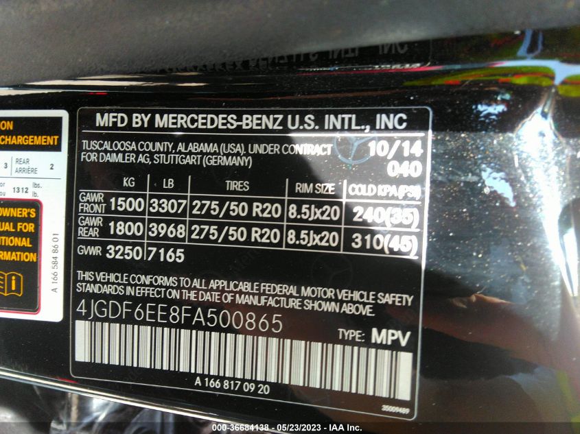 2015 MERCEDES-BENZ GL 450 4JGDF6EE8FA500865