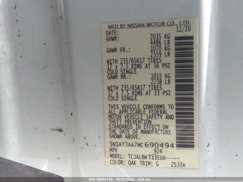 2021 NISSAN ROGUE S - 5N1AT3AA7MC690494