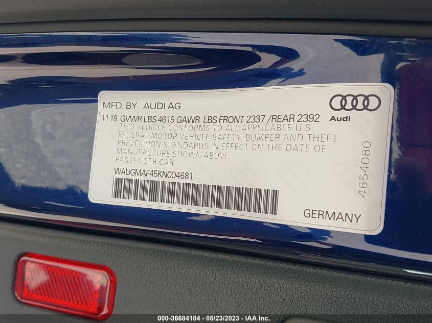 WAUGMAF45KN004681 Audi A4 PREMIUM/TITANIUM 9