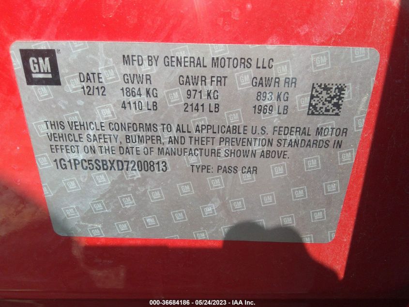 2013 CHEVROLET CRUZE 1LT - 1G1PC5SBXD7200813