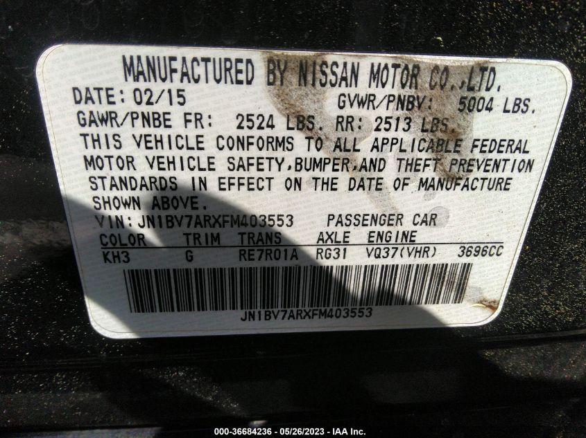 2015 INFINITI Q50 PREMIUM - JN1BV7ARXFM403553