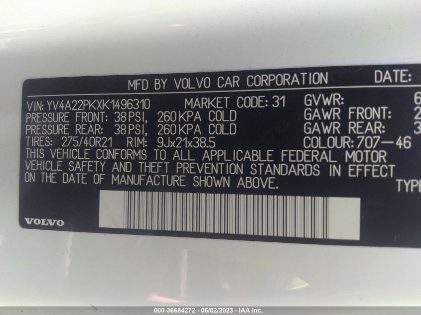 2019 VOLVO XC90 MOMENTUM - YV4A22PKXK1496310