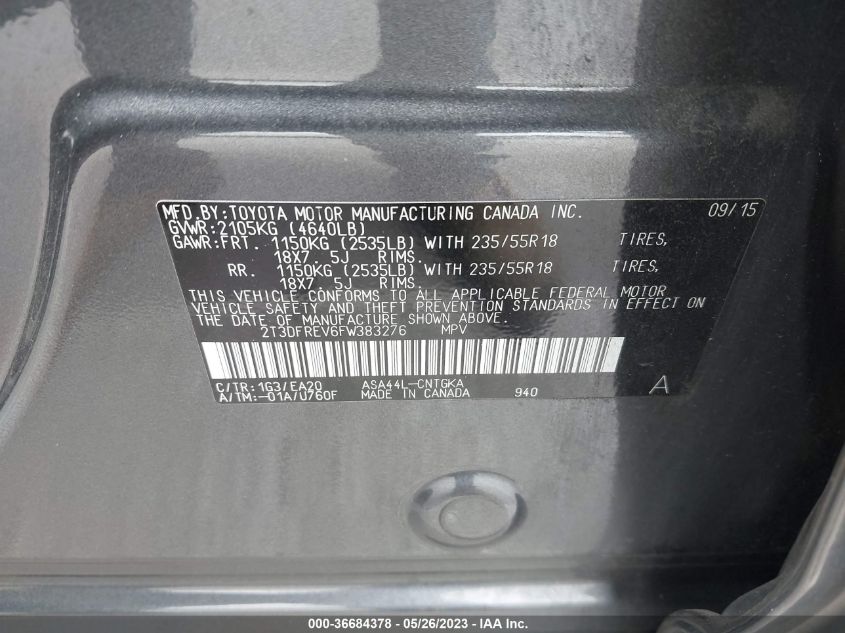 2015 TOYOTA RAV4 LIMITED - 2T3DFREV6FW383276