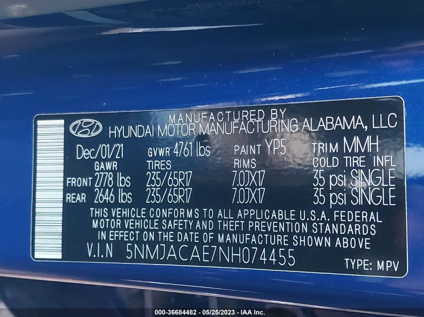 2022 HYUNDAI TUCSON SE - 5NMJACAE7NH074455