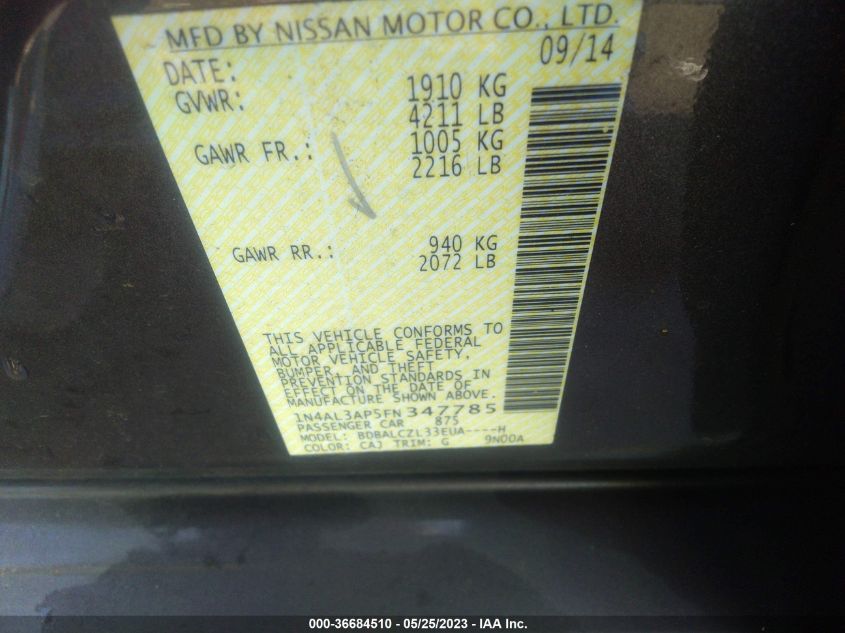 2015 NISSAN ALTIMA 2.5 - 1N4AL3AP5FN347785