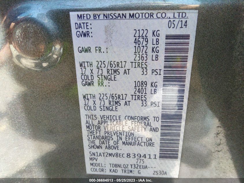 2014 NISSAN ROGUE SV - 5N1AT2MV8EC839411