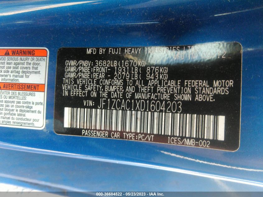 2013 SUBARU BRZ LIMITED - JF1ZCAC1XD1604203