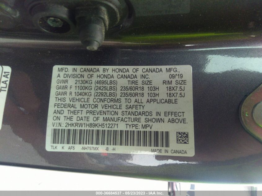 2019 HONDA CR-V EX-L - 2HKRW1H89KH512271