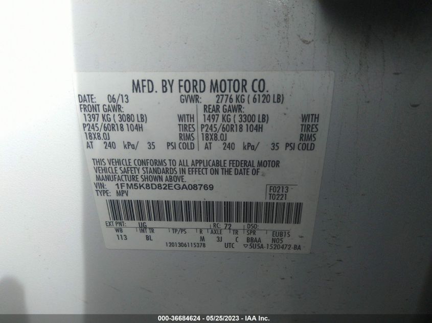 2014 FORD EXPLORER XLT - 1FM5K8D82EGA08769