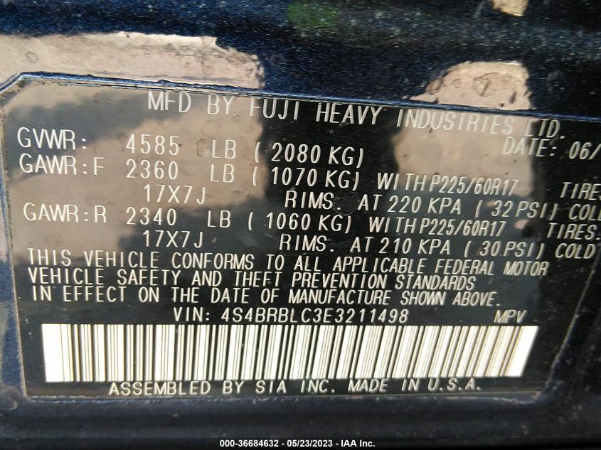 2014 SUBARU OUTBACK 2.5I LIMITED - 4S4BRBLC3E3211498