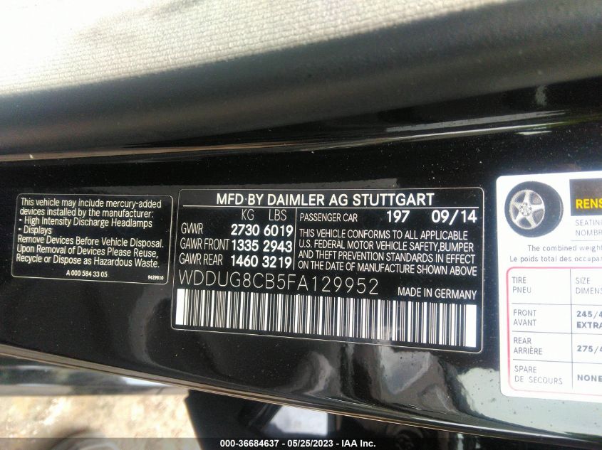 2015 MERCEDES-BENZ S-CLASS S 550 - WDDUG8CB5FA129952