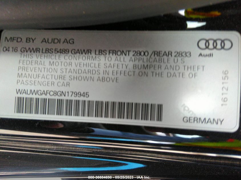 2016 AUDI A7 3.0 PREMIUM PLUS - WAUWGAFC8GN179945