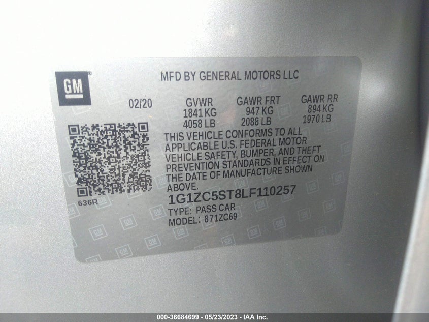 VIN 1G1ZC5ST8LF110257 2020 CHEVROLET MALIBU LS