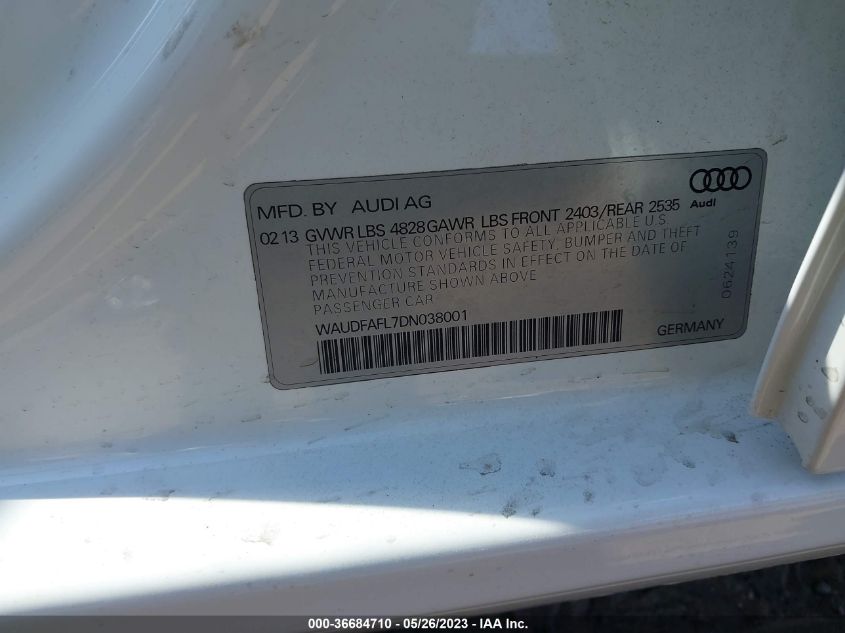 2013 AUDI A4 PREMIUM - WAUDFAFL7DN038001