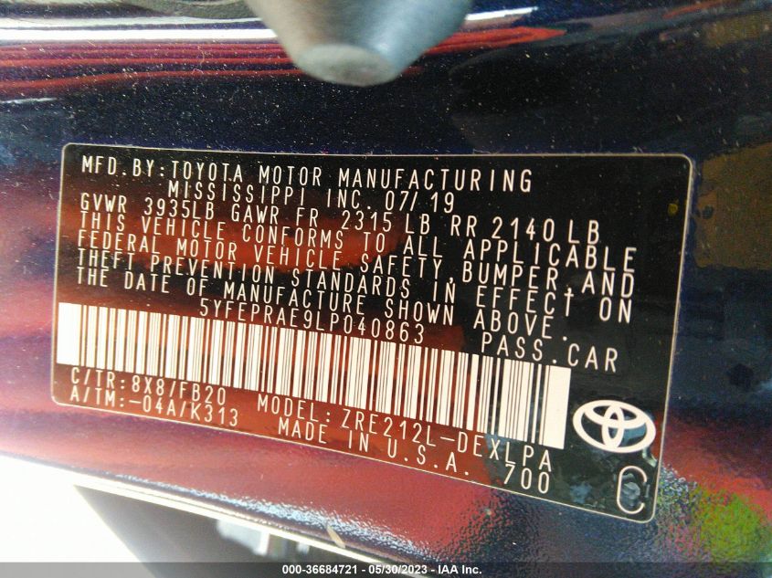 2020 TOYOTA COROLLA LE - 5YFEPRAE9LP040863