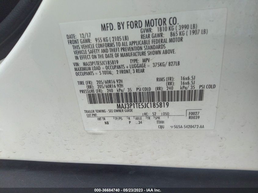 2018 FORD ECOSPORT SE - MAJ3P1TE5JC185819