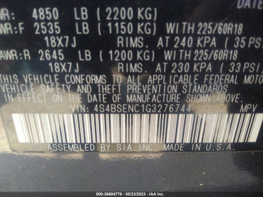 2016 SUBARU OUTBACK 3.6R LIMITED - 4S4BSENC1G3276744