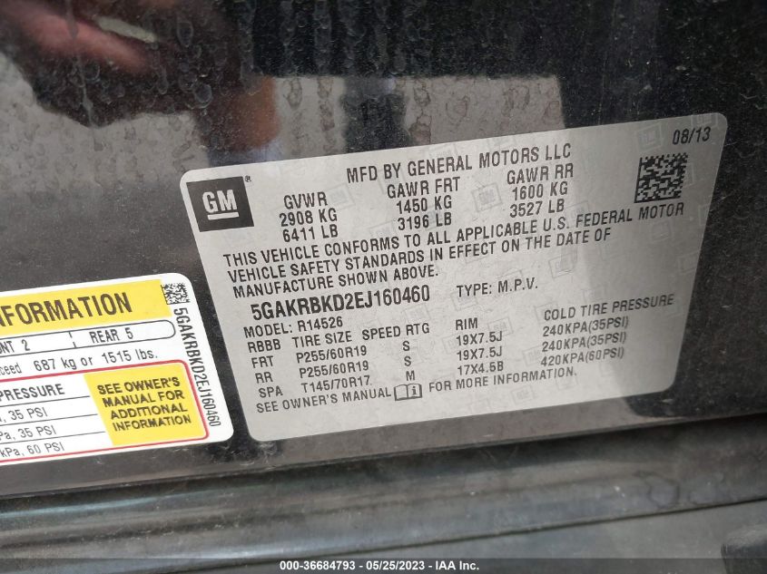 2014 BUICK ENCLAVE LEATHER - 5GAKRBKD2EJ160460