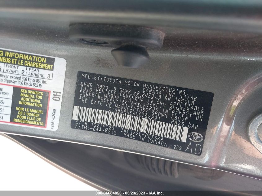 2017 TOYOTA COROLLA L/LE/XLE/SE - 2T1BURHE4HC798991