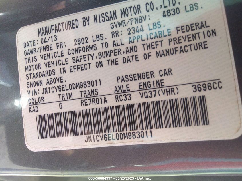 2013 INFINITI G37 COUPE X - JN1CV6EL0DM983011