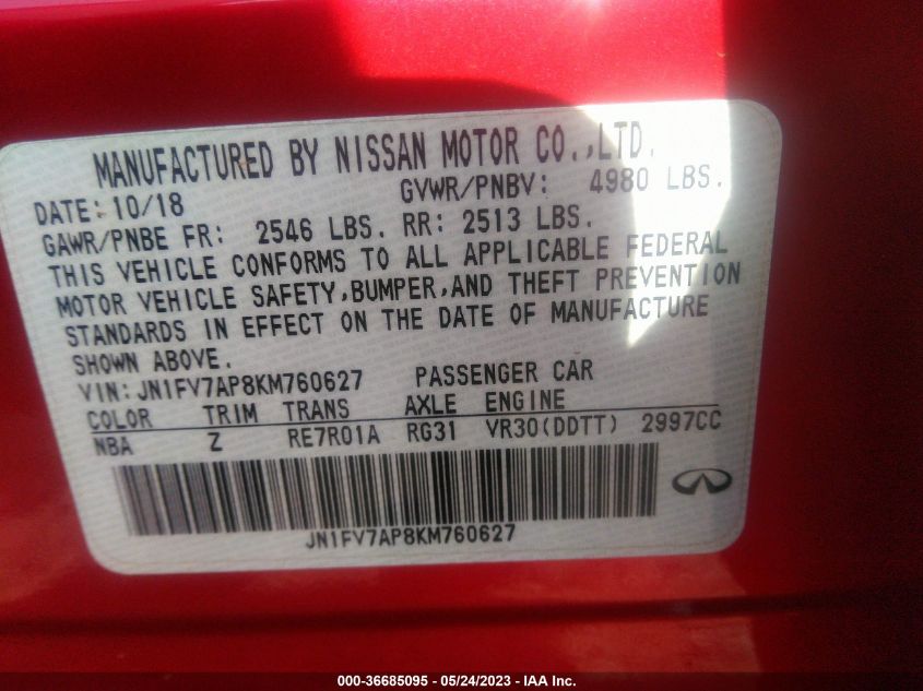 2019 INFINITI Q50 RED SPORT 400 - JN1FV7AP8KM760627