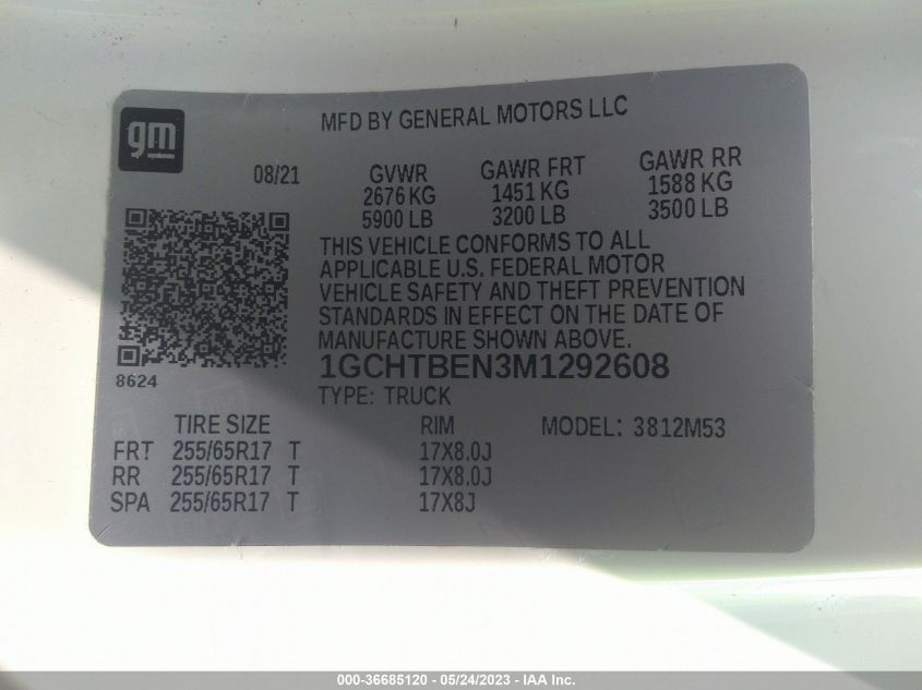 2021 CHEVROLET COLORADO 4WD WORK TRUCK - 1GCHTBEN3M1292608