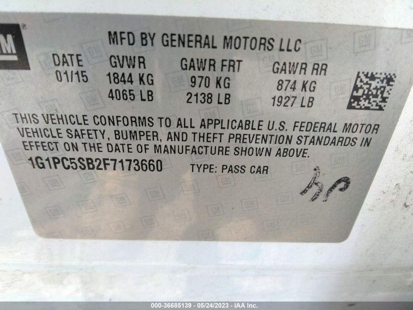 2015 CHEVROLET CRUZE LT - 1G1PC5SB2F7173660