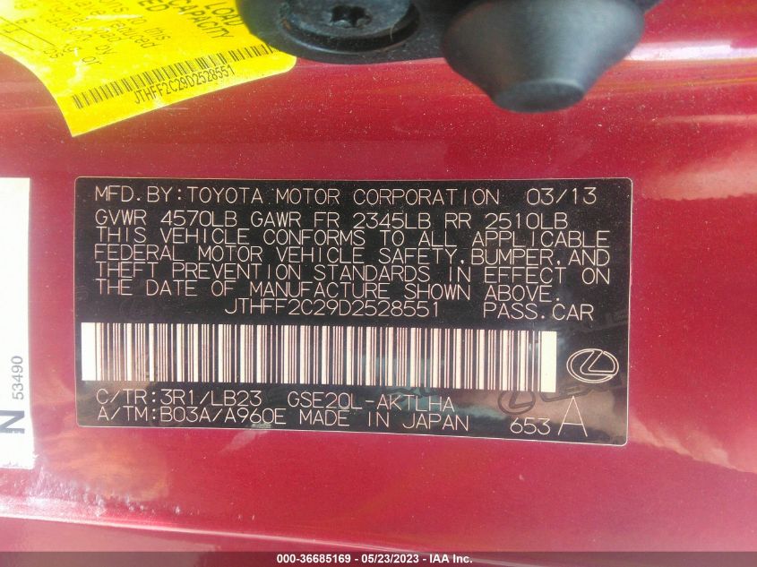 2013 LEXUS IS 250C JTHFF2C29D2528551