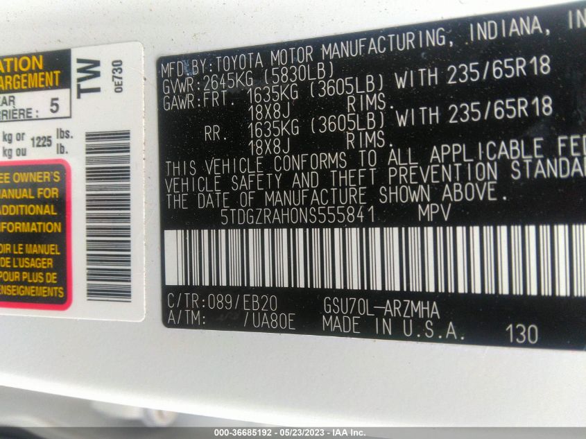 2022 TOYOTA HIGHLANDER XLE - 5TDGZRAH0NS555841