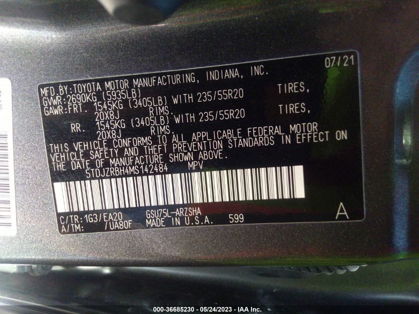 2021 TOYOTA HIGHLANDER XSE - 5TDJZRBH4MS142484