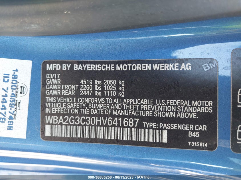 VIN WBA2G3C30HV641687 2017 BMW 2 SERIES M240I XDRIVE